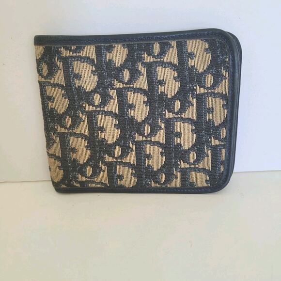 Christian Dior Vintage Trotter Oblique Canvas Leather Bifold Wallet Navy Blue - Picture 1 of 14